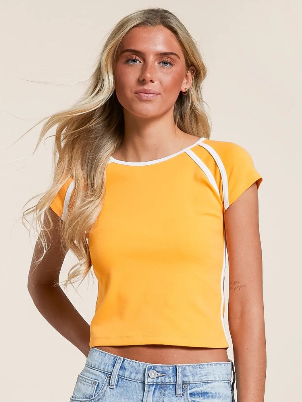 NWT Buckle Color Block T-Shirt FITZ + EDDI Blazing Orange Top